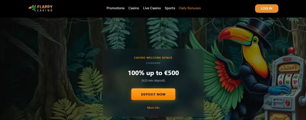 Flappy Casino Bonus bis zu 2000 Euro und 250 Freispiele